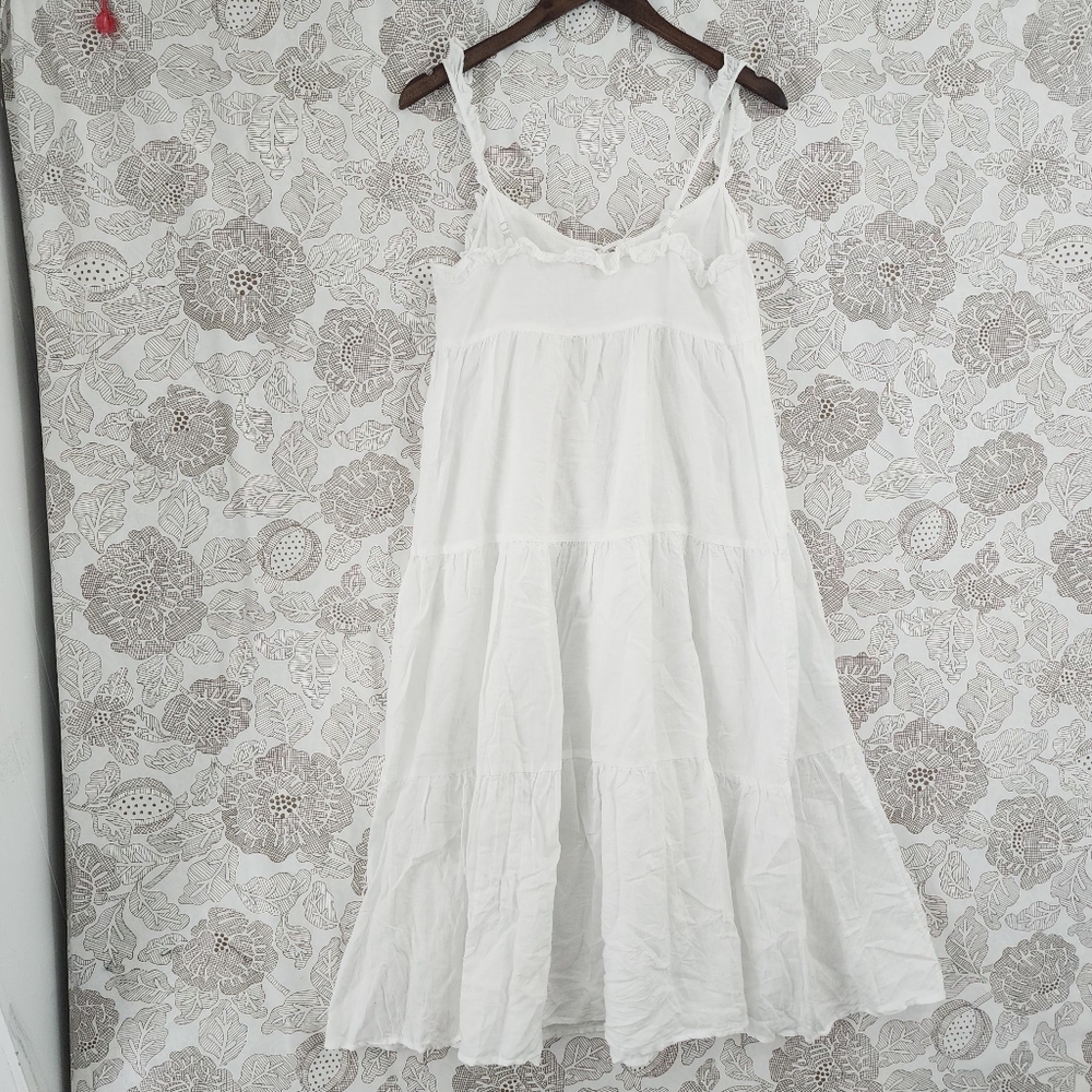 J. Crew Linen Blend Tunic Midi Tank Dress Ruffle Size S - Picture 2 of 9
